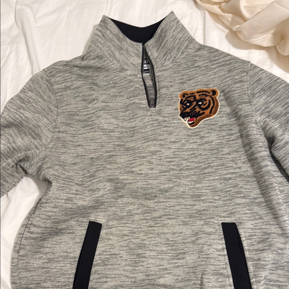 Fanatics Gray and Black Zip Up Sweater with Standing Collar